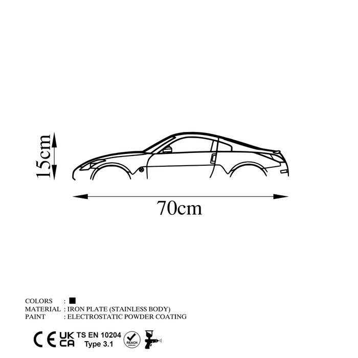 Wallity Nissan 350Z Silhouette Escultura de pared de metal negra